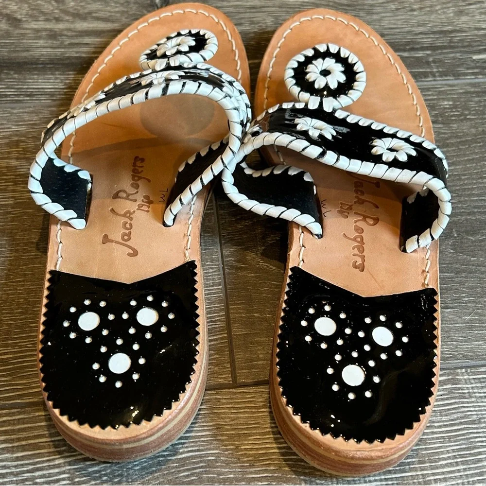 Black Patent Leather Jack Rogers Sandals - Picture 4 of 7